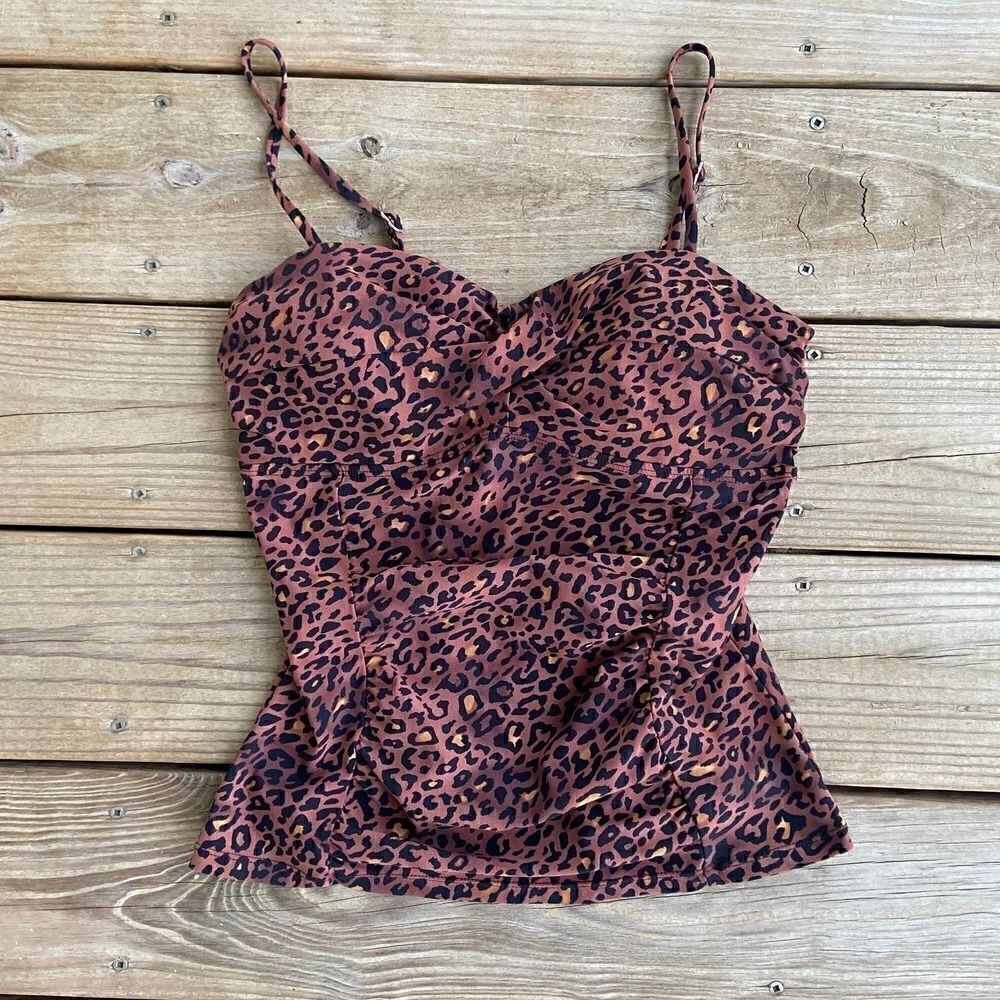 Assets by Spanx Brown Leopard Print Tankini Top